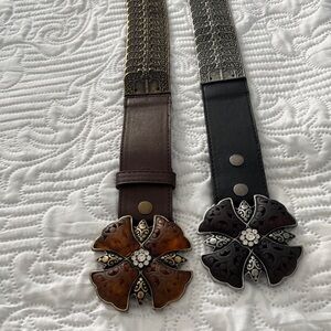 Elegant Floral Buckle Belts - Brown and Black